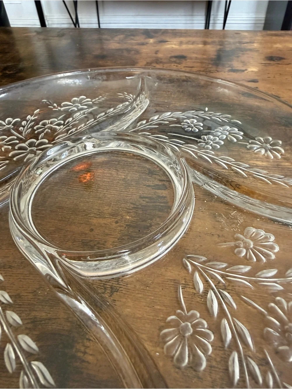 Clear Floral Glass Serving Platter - Clear